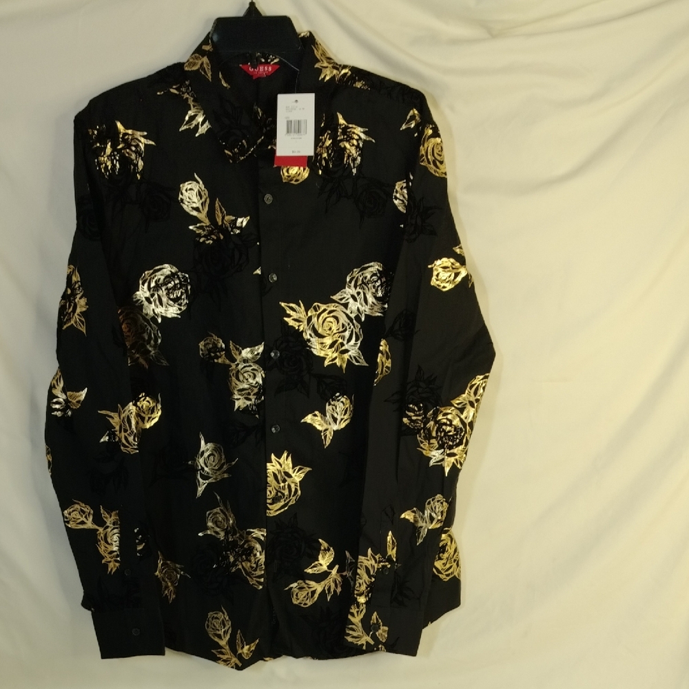 Guess Black and Gold Floral Men's Shirt